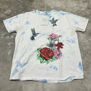 YoungLA T-Shirt Men XL White Tye Humming Bird Floral Rose Short Sleeve Gym 432